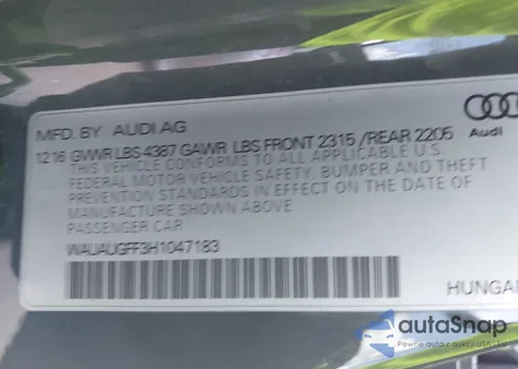 2017 Audi A3 2.0T Premium из США, поврежденный, VIN WAUAUGFF3H1047183